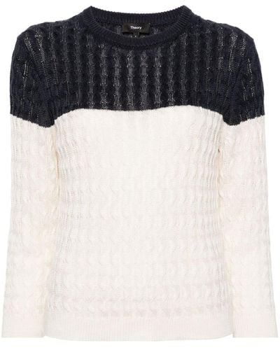 Theory Colour-block Cable-knit Jumper - Black
