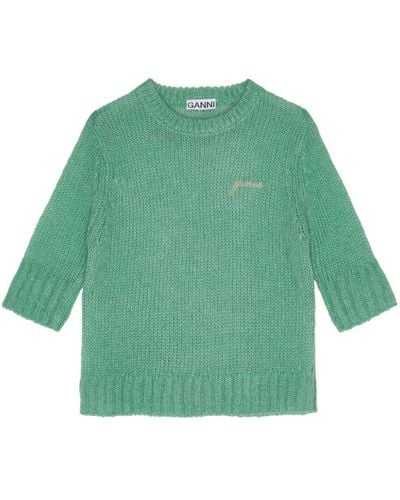 Ganni Logo-embroidered Knitted Top - Green