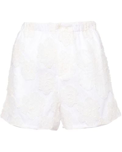 N°21 Floral-embroidered Cotton Shorts - White