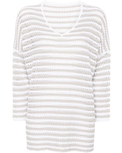 Le Tricot Perugia Stripe Open-knit Sweater - White