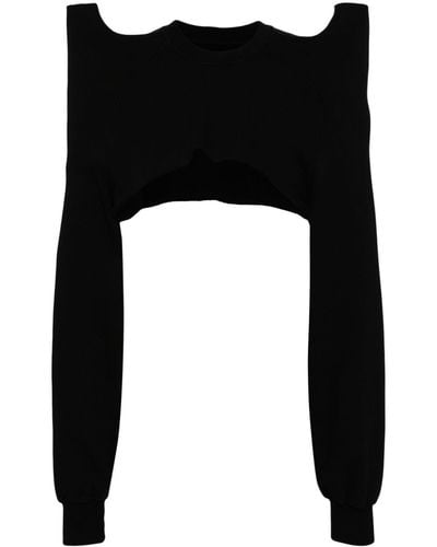 Rick Owens Cropped Cotton Sweatshirt - Black