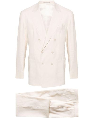 Brunello Cucinelli Doppelreihiger Anzug aus Leinengemisch - Weiß