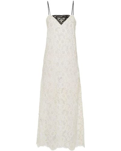 Prada Logo-print Lace Midi Dress - White