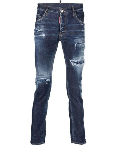 DSquared² Distressed-finish Tapered-leg Jeans - Blue