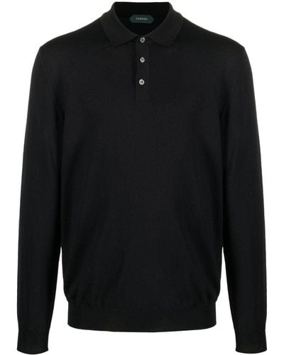 Zanone Virgin Wool Blend Polo Shirt - Black