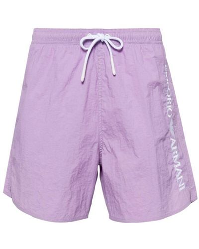 Emporio Armani Logo-embroidered Swim Shorts - Purple