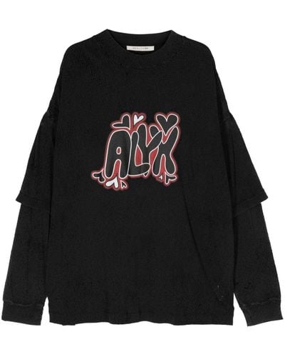 1017 ALYX 9SM Distressed-T-Shirt mit Logo-Print - Schwarz