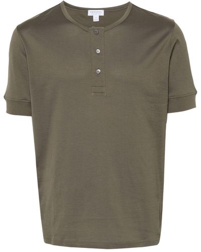 Sunspel Henley Katoenen T-shirt - Groen