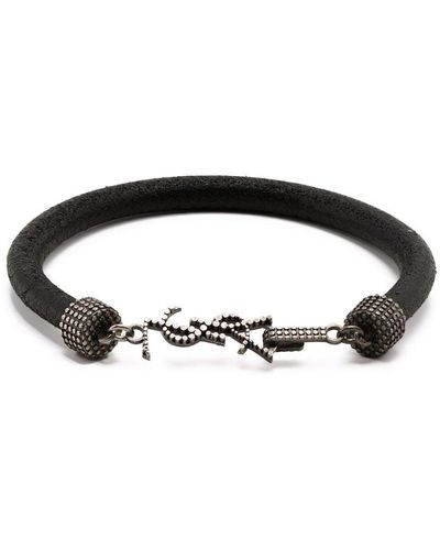 Saint Laurent Studded Ysl Charm Bracelet - Black