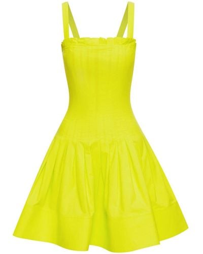 Oscar de la Renta Sleeveless Pleated Poplin Minidress - Yellow
