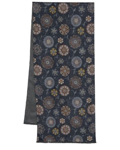 Kiton Seidenschal mit Blumen-Print - Grau