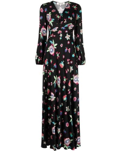Diane von Furstenberg Floral-print V-neck Maxi Dress - Black