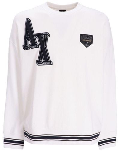 Armani Exchange Sweater Met Logo-applicatie En Streep - Wit