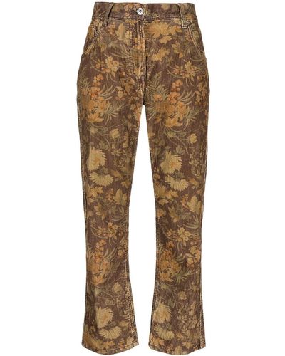 YMC Pantaloni a fiori Geanie - Marrone