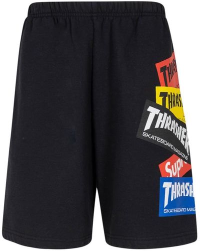 Supreme X Thrasher Multi Logo Track Shorts - Black