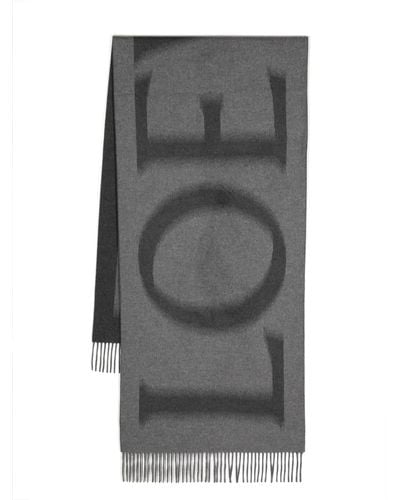 Loewe Logo-jacquard Fringed Scarf - Grey