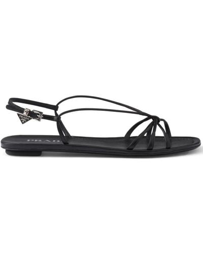 Prada Flat Leather Sandals - Black