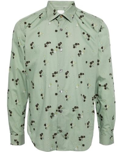 Paul Smith Narcissus-print Organic Cotton Shirt - Green