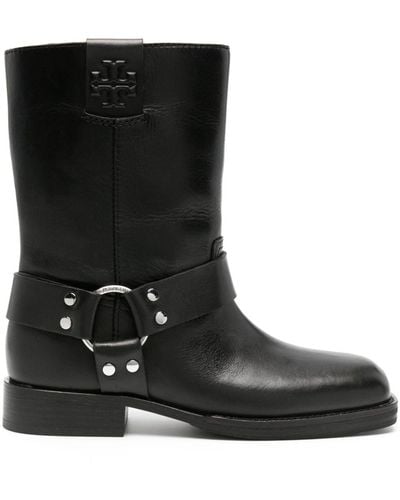 Tory Burch Double T Leather Ankle Boots - Black