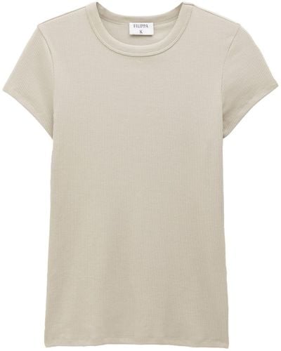 Filippa K Fine-ribbed Organic Cotton-blend T-shirt - Natural