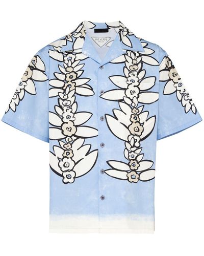 Prada Water Lily Print Bowling Shirt - Blue