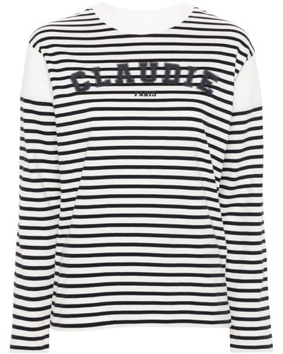 Claudie Pierlot Logo-print Breton Stripe T-shirt - Black