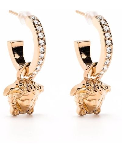 Versace Embellished Medusa Hoop Earrings - Metallic
