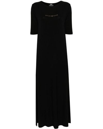 Emporio Armani Logo-embellished Midi T-shirt Dress - Black