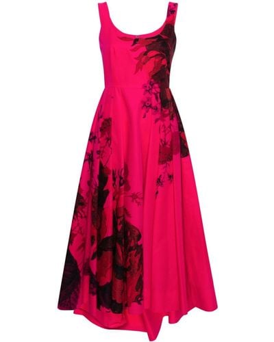 Erdem Pleated Floral-print Cotton-faille Midi Dress - Pink