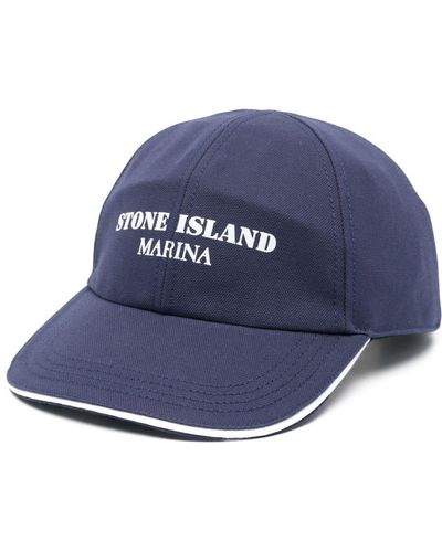 Stone Island Logo Cotton Baseball Cap - Blue