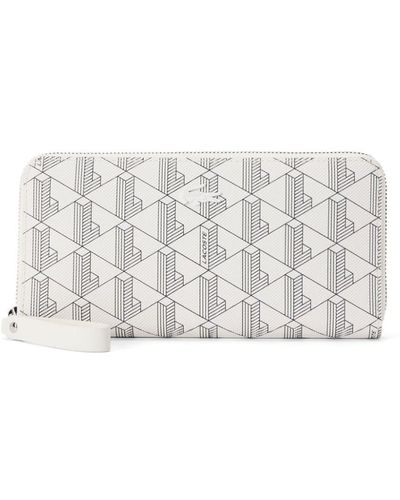 Lacoste Logo-appliqué Geometric-print Zip-around Wallet - White