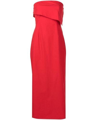 Isolda Poppy Dream Strapless Midi Dress - Red