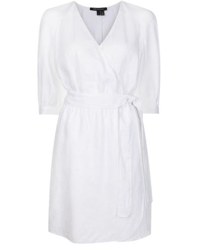 Armani Exchange Robe en lin à col v - Blanc