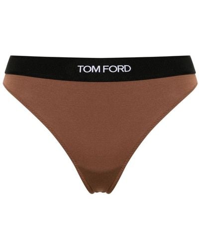 Tom Ford Fine-ribbed Logo-waist Briefs - Women's - Modal/elastane - Brown
