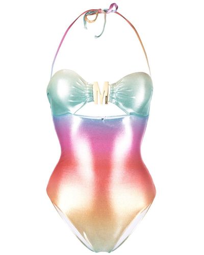 Moschino Logo Plaque Iridescent-effect Swimsuit - Pink