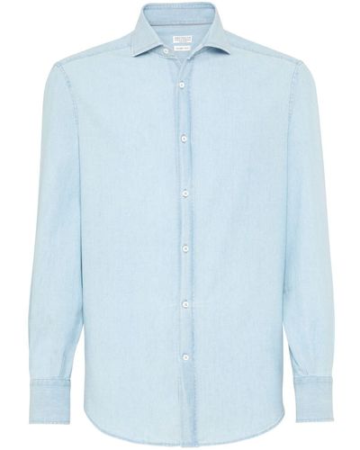 Brunello Cucinelli Overhemd Met Gespreide Kraag - Blauw