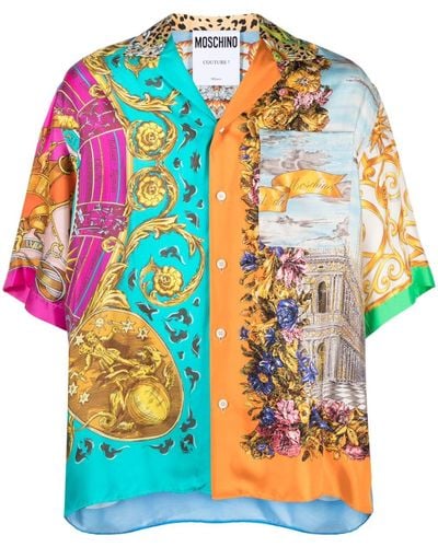 Moschino Zijden Overhemd Met Print - Blauw