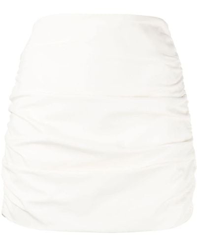 Michelle Mason シャーリング レザーミニスカート - ホワイト