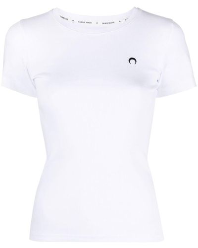 Marine Serre T-Shirt mit Sichelmond-Muster - Weiß
