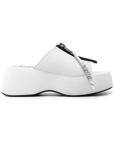 Moschino Decorative-zip Flatform Mules - White