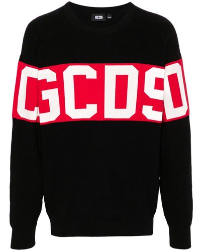 Gcds Knitted-logo Cotton Jumper - Black