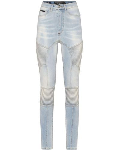 Philipp Plein Ribbed-detailing Skiny-cut Jeans - Blue