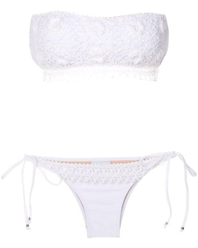 Amir Slama Floral-embroidery Strapless Bikini Set - White