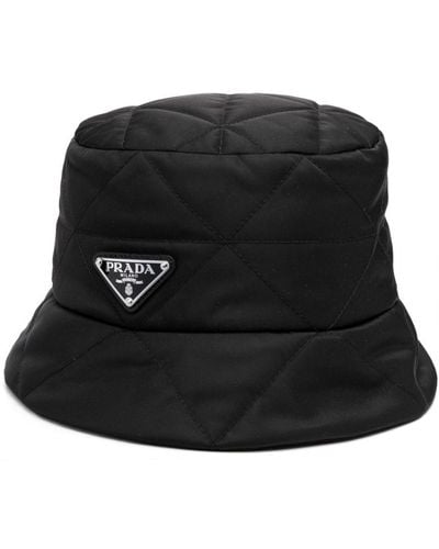Prada Sombrero de pescador con placa y logo - Negro