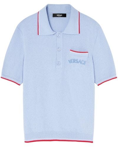 Versace Poloshirt Met Logo-applicatie - Blauw