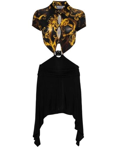 Versace Jeans Couture Asymmetrische Jurk Met Watercolour Couture-print - Zwart