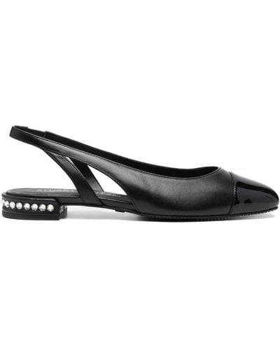 Stuart Weitzman Crystal Slingback Leather Ballerina Shoes - Black