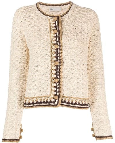 Tory Burch Round-neck Button-up Cardigan - Natural