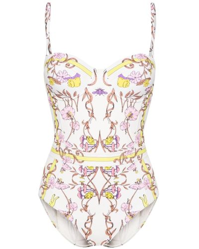 Tory Burch Floral-print Underwire Swimsuit - White