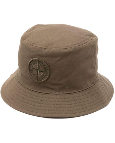 Stone Island Compass-motif Cotton Bucket Hat - Natural